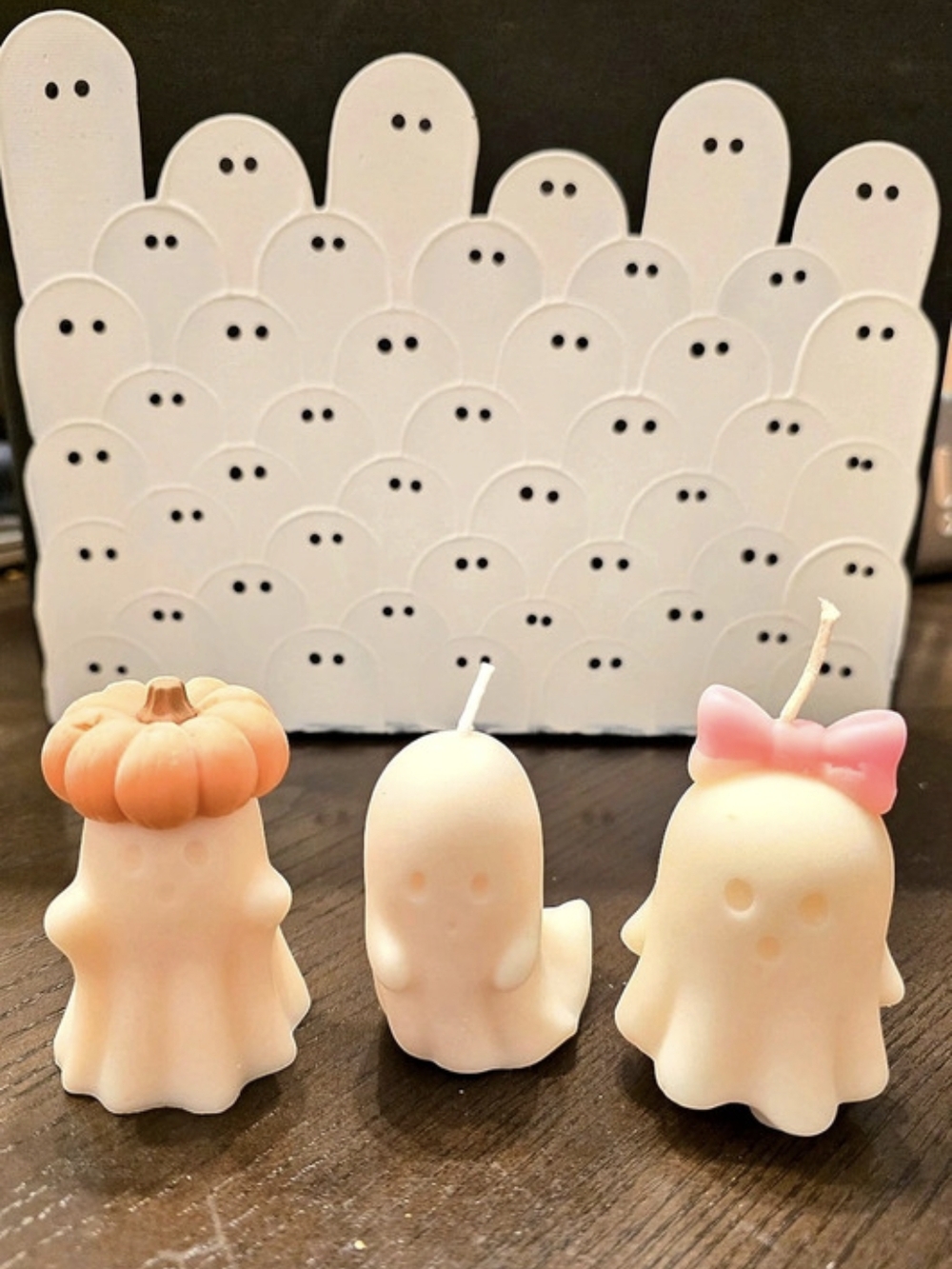 Ghost Candles Set of 3 in White & Orange